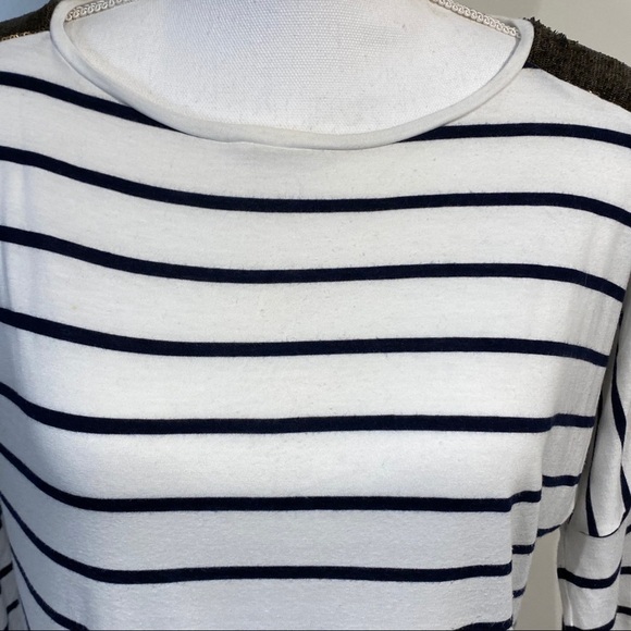 Ann Taylor cotton striped shirt, sequin shoulder - Picture 5 of 7